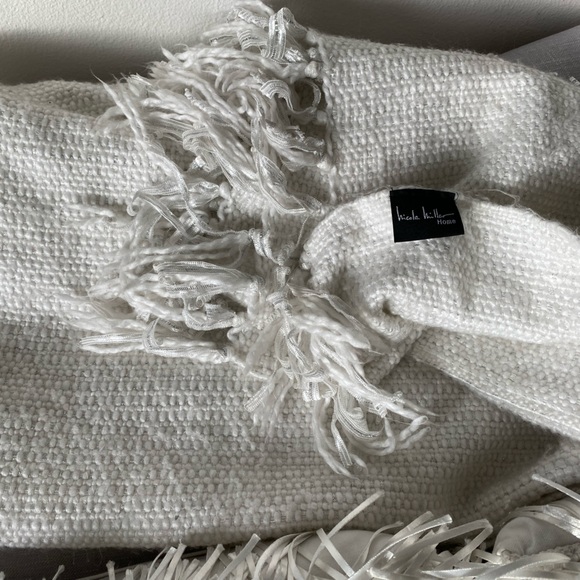 Winter wonderland white (2) Satin ribbon fringe pillows 16” sq & matching throw - Picture 2 of 10